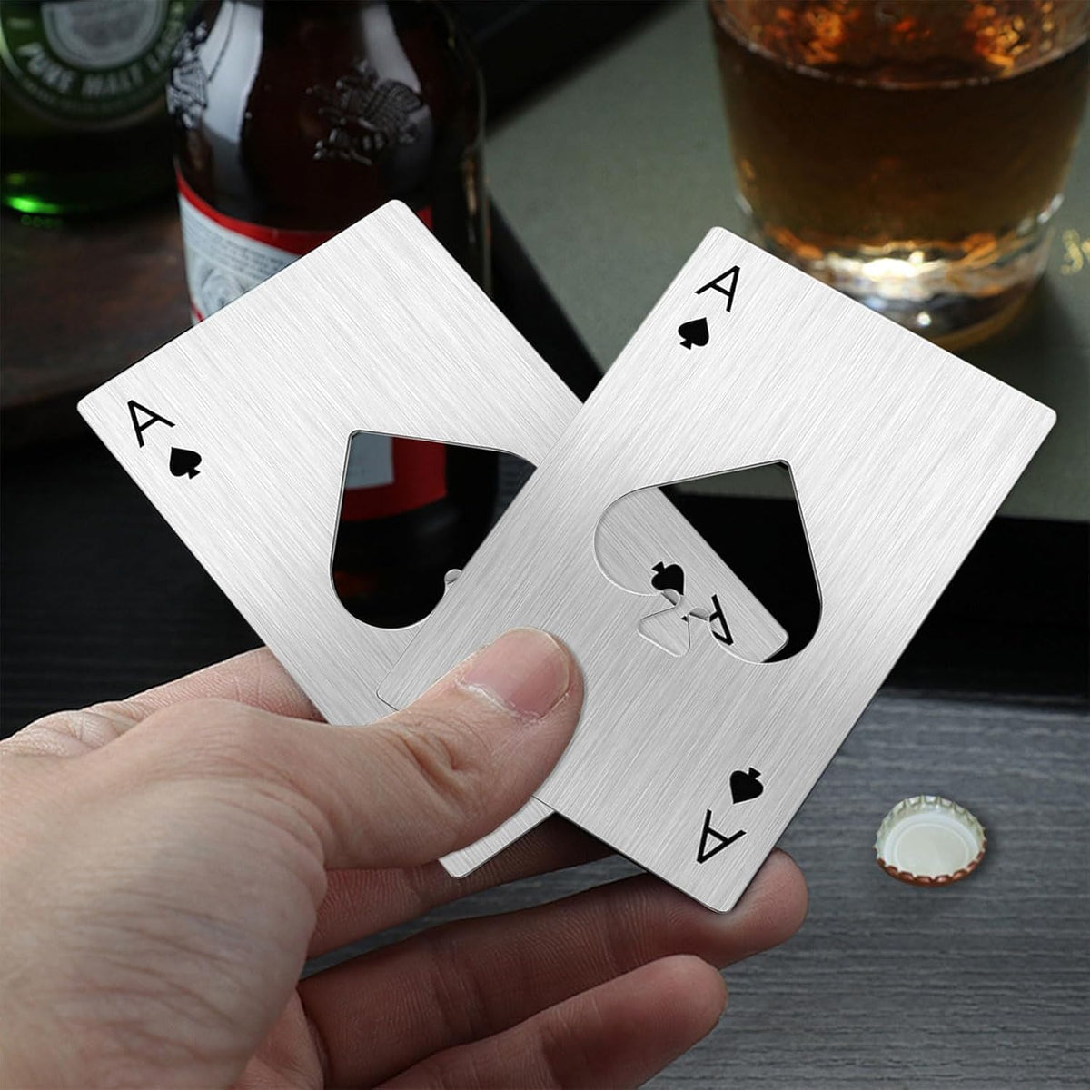 Ace Of Spades Bottle Opener Credit Card Size Pocker Cap Opener Portable Stainless Steel Can Opener (Black & Silver)