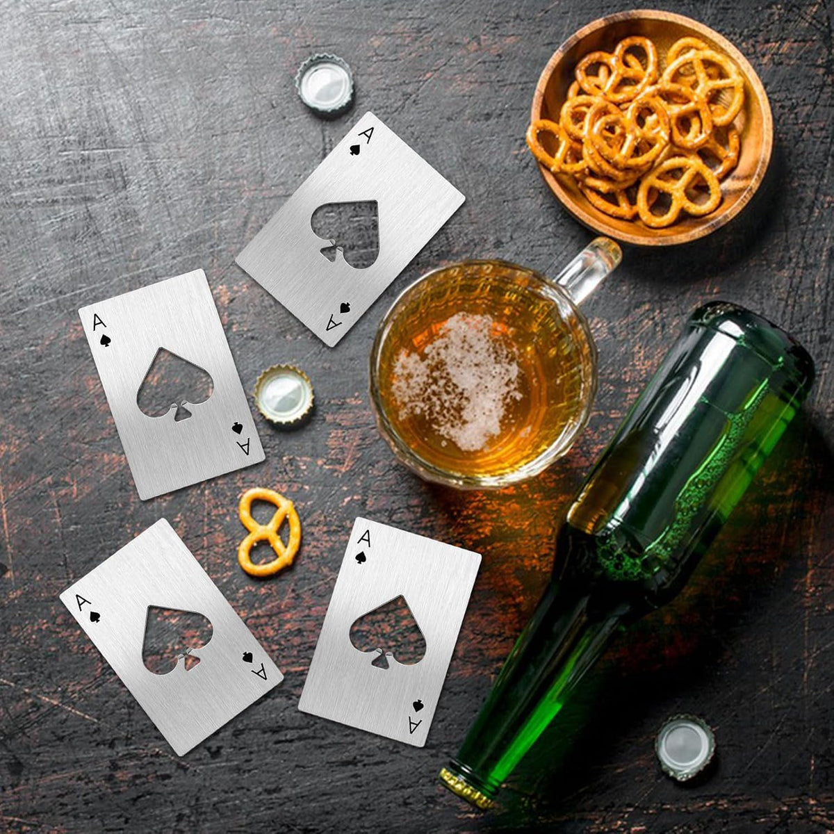 Ace Of Spades Bottle Opener Credit Card Size Pocker Cap Opener Portable Stainless Steel Can Opener (Black & Silver)