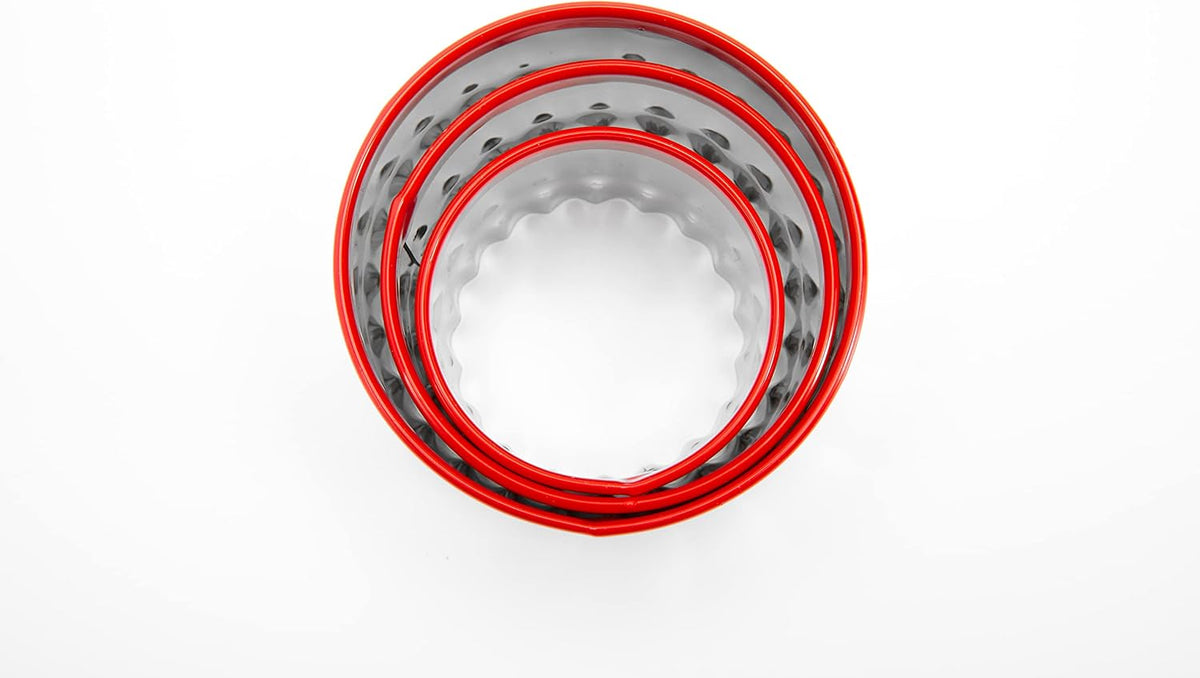 3Pcs Fluted Round Cookie Cutters - 2" & 2.6" & 3", Heavy Duty Food-Grade Stainless Steel, Mini Biscuit Cutter, Unique Design with Protective Red Top PVC