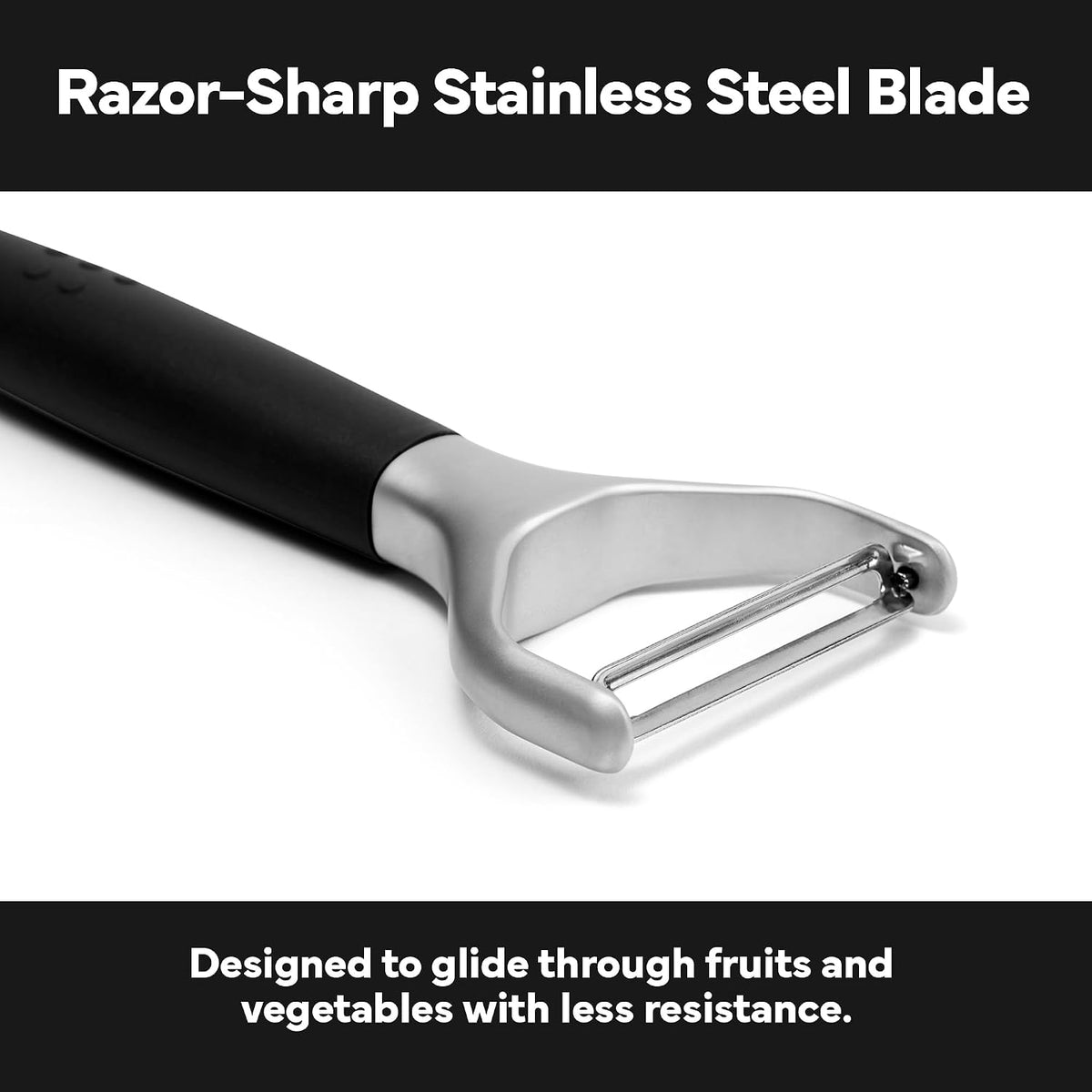 Stainless Steel Vegetable Peeler - Dishwasher Safe Y Peeler - Easy to Use with Potatoes, Cabbage, Carrots, and More - Progessional Grade Kitchen Tool - Black
