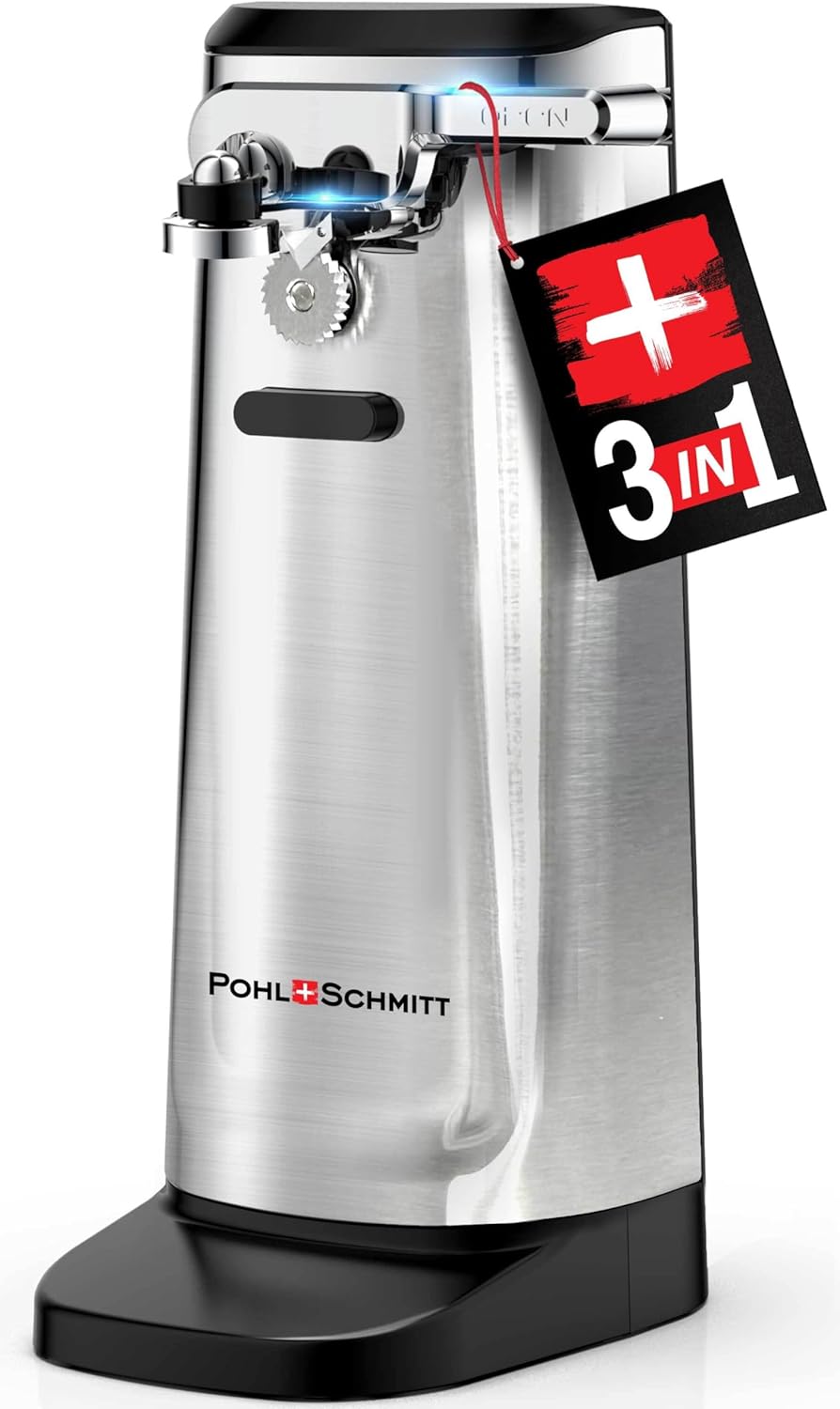 Electric Can Opener, Knife Sharpener & Bottle Opener, Easy Push Down Lever, Works with Standard And Pop-Top Cans, Durable Stainless Steel & ABS - Kitchen Essentials and Accessories