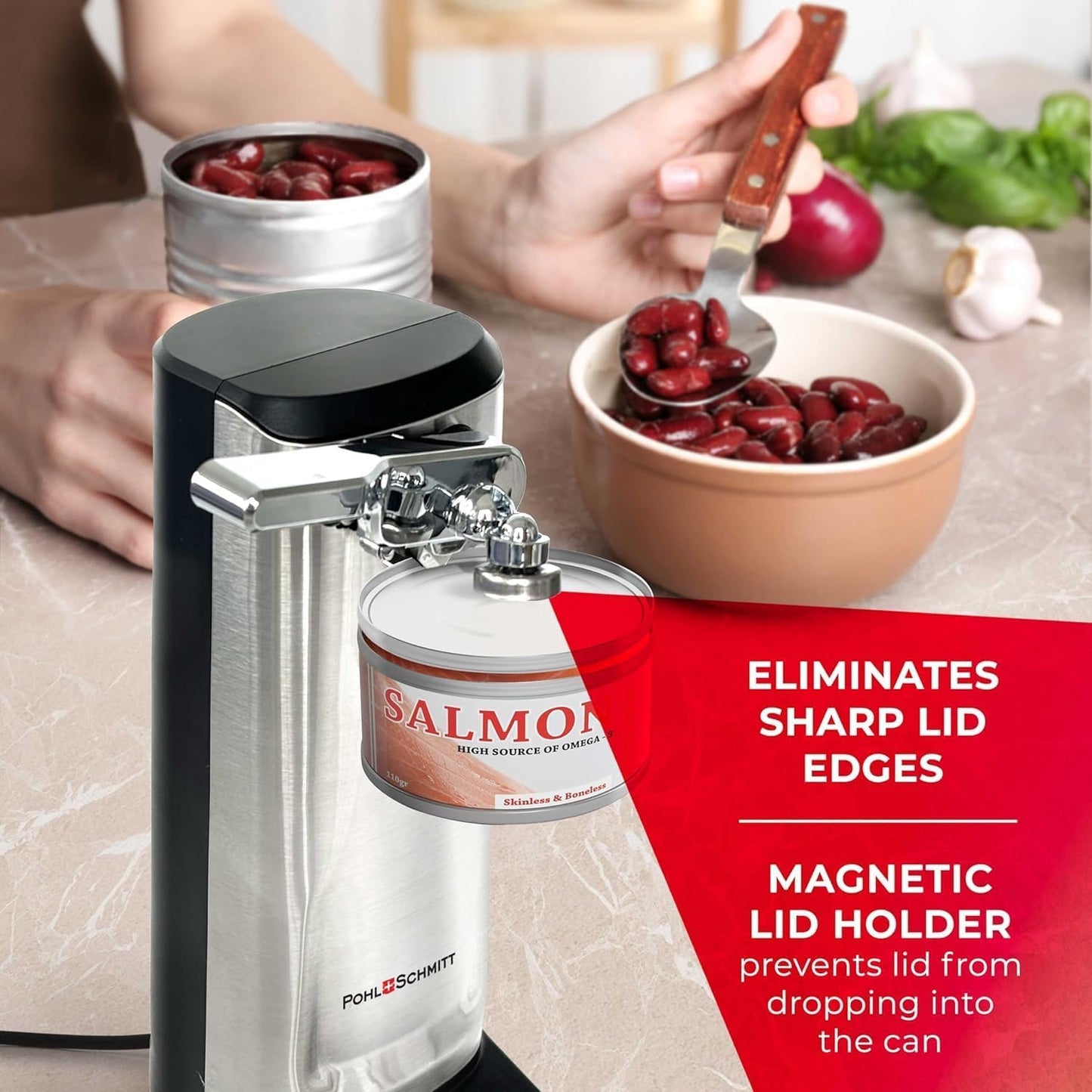 Electric Can Opener, Knife Sharpener & Bottle Opener, Easy Push Down Lever, Works with Standard And Pop-Top Cans, Durable Stainless Steel & ABS - Kitchen Essentials and Accessories