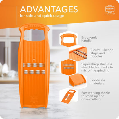 BORNER Roko PowerLine | Vegetable Grater - Quality Made in Germany, Color:Orange