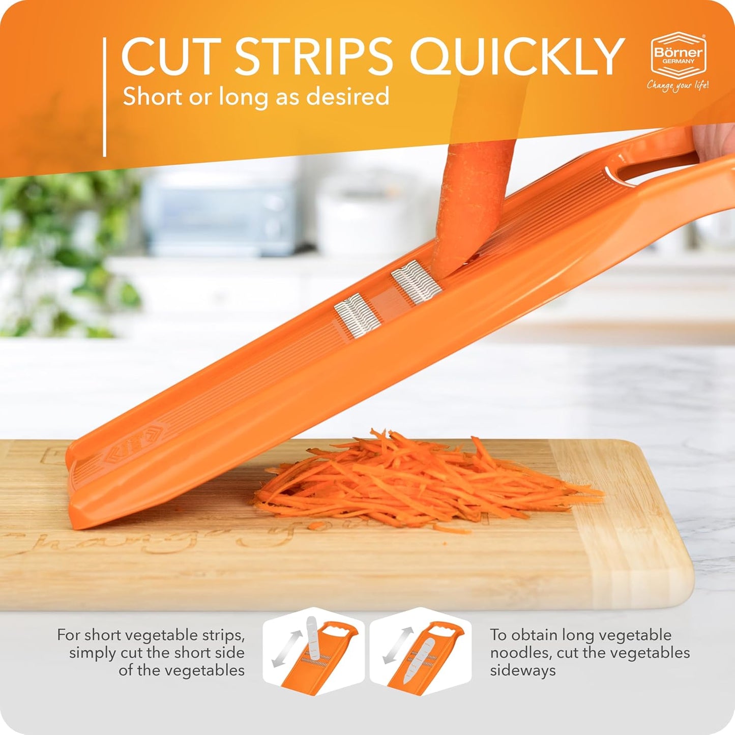 BORNER Roko PowerLine | Vegetable Grater - Quality Made in Germany, Color:Orange