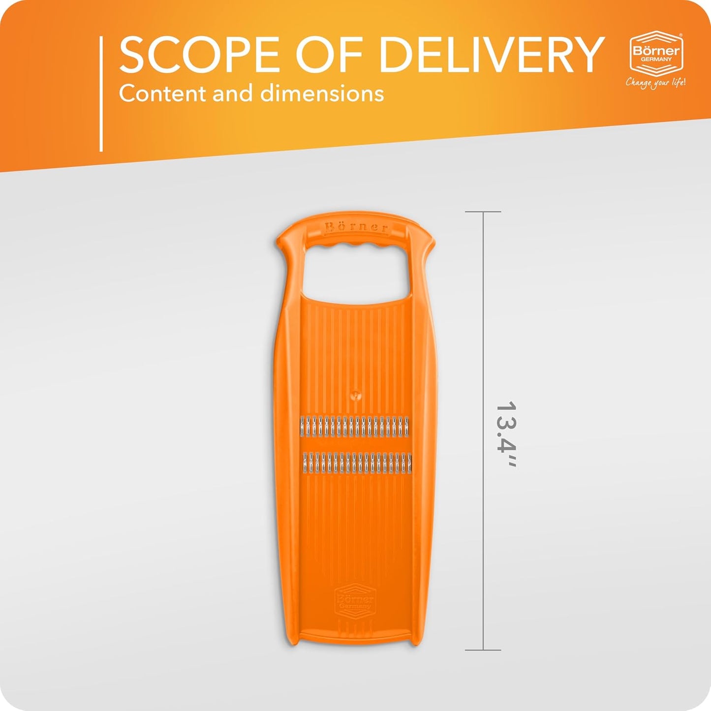 BORNER Roko PowerLine | Vegetable Grater - Quality Made in Germany, Color:Orange
