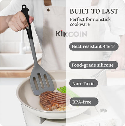 43 PCS Silicone Kitchen Utensils Set, Dishwasher Safe Kitchen Cooking Utensils Set, 446°F Spatulas Silicone Heat Resistant, Non Toxic Silicone Utensils Set With Two-Tone Grip Handles, Gray