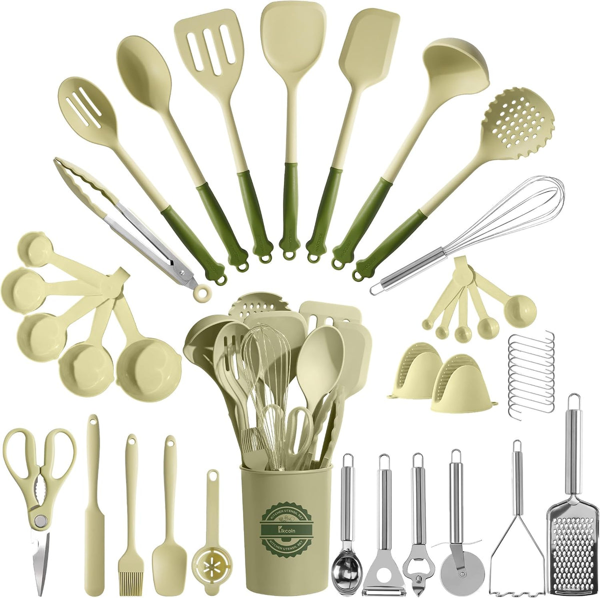 43 PCS Silicone Kitchen Utensils Set, Dishwasher Safe Kitchen Cooking Utensils Set, 446°F Spatulas Silicone Heat Resistant, Non Toxic Silicone Utensils Set With Two-Tone Grip Handles, Gray