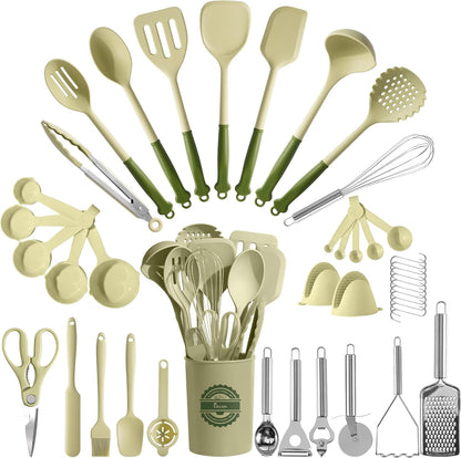 43 PCS Silicone Kitchen Utensils Set, Dishwasher Safe Kitchen Cooking Utensils Set, 446°F Spatulas Silicone Heat Resistant, Non Toxic Silicone Utensils Set With Two-Tone Grip Handles, Gray