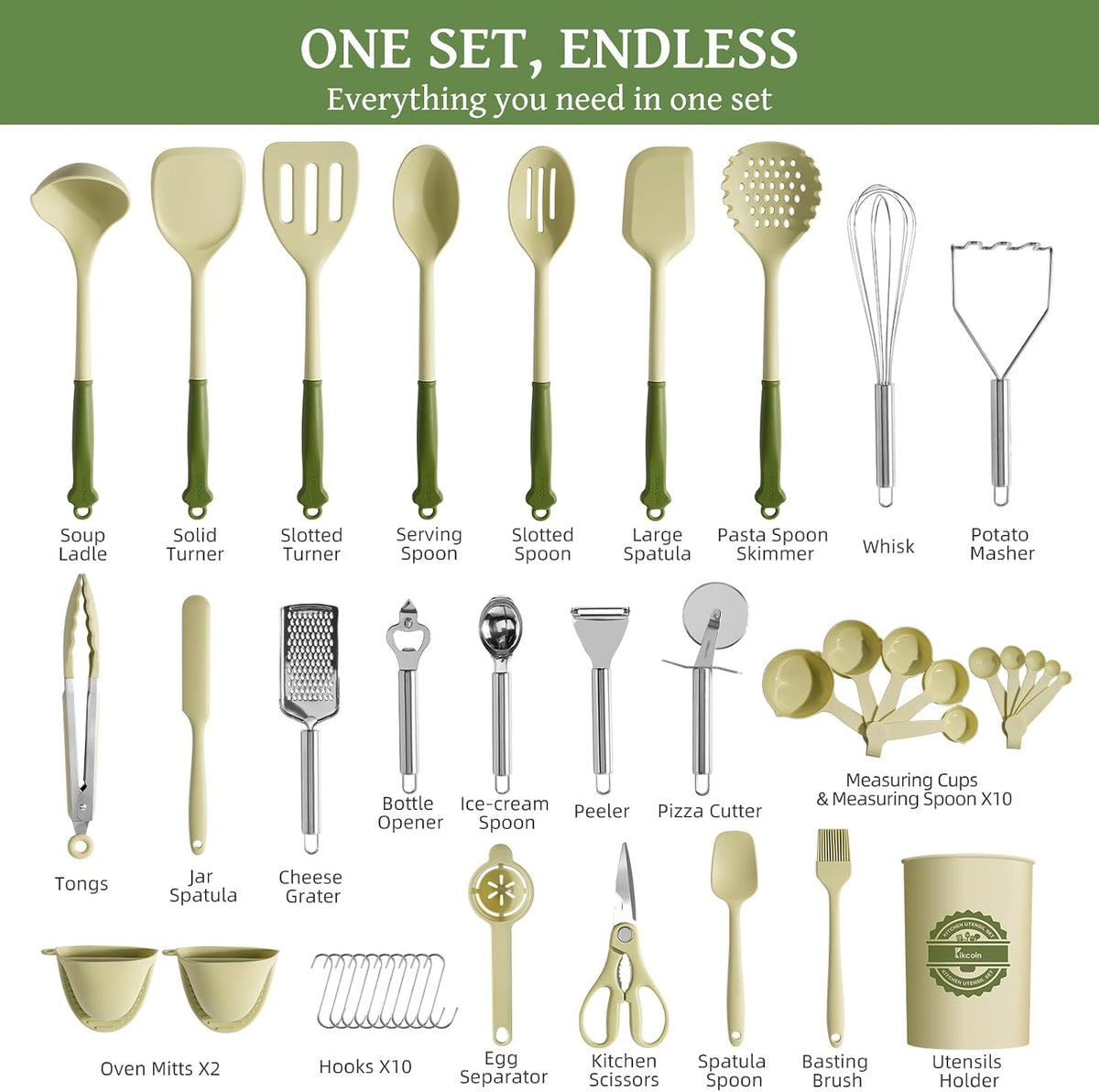 43 PCS Silicone Kitchen Utensils Set, Dishwasher Safe Kitchen Cooking Utensils Set, 446°F Spatulas Silicone Heat Resistant, Non Toxic Silicone Utensils Set With Two-Tone Grip Handles, Gray