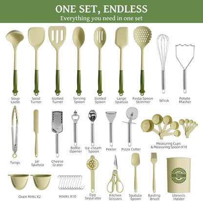 43 PCS Silicone Kitchen Utensils Set, Dishwasher Safe Kitchen Cooking Utensils Set, 446°F Spatulas Silicone Heat Resistant, Non Toxic Silicone Utensils Set With Two-Tone Grip Handles, Gray