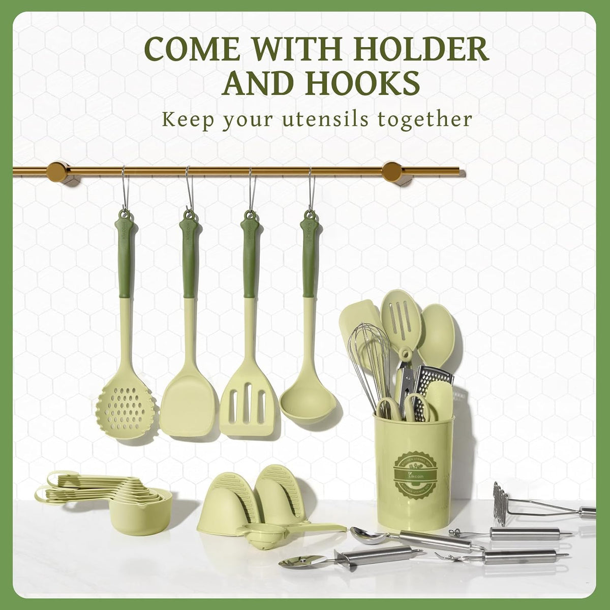 43 PCS Silicone Kitchen Utensils Set, Dishwasher Safe Kitchen Cooking Utensils Set, 446°F Spatulas Silicone Heat Resistant, Non Toxic Silicone Utensils Set With Two-Tone Grip Handles, Gray