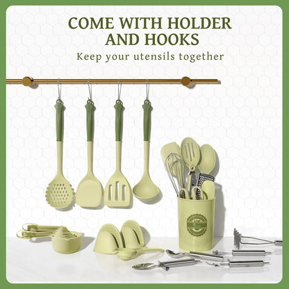 43 PCS Silicone Kitchen Utensils Set, Dishwasher Safe Kitchen Cooking Utensils Set, 446°F Spatulas Silicone Heat Resistant, Non Toxic Silicone Utensils Set With Two-Tone Grip Handles, Gray