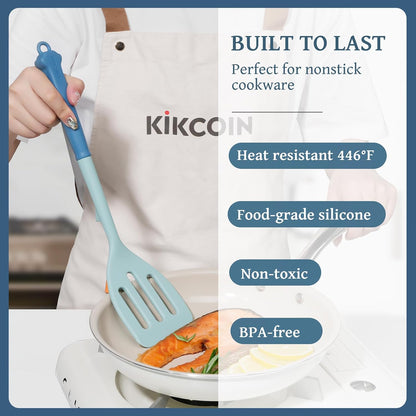 43 PCS Silicone Kitchen Utensils Set, Dishwasher Safe Kitchen Cooking Utensils Set, 446°F Spatulas Silicone Heat Resistant, Non Toxic Silicone Utensils Set With Two-Tone Grip Handles, Gray