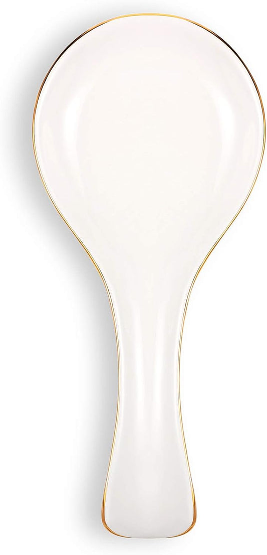 Ceramic Spoon Rest Spoon Holder Stovetop for Kitchen Stove Coffee Bar Accessories Christmas Gift(White with Gold Brim,Classic Style)
