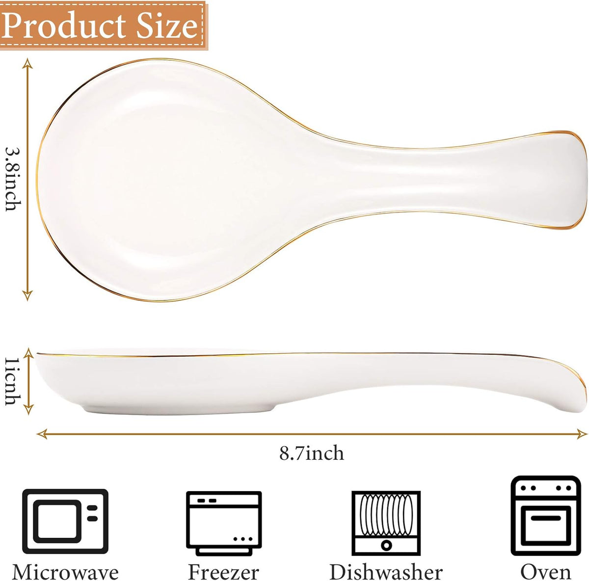 Ceramic Spoon Rest Spoon Holder Stovetop for Kitchen Stove Coffee Bar Accessories Christmas Gift(White with Gold Brim,Classic Style)