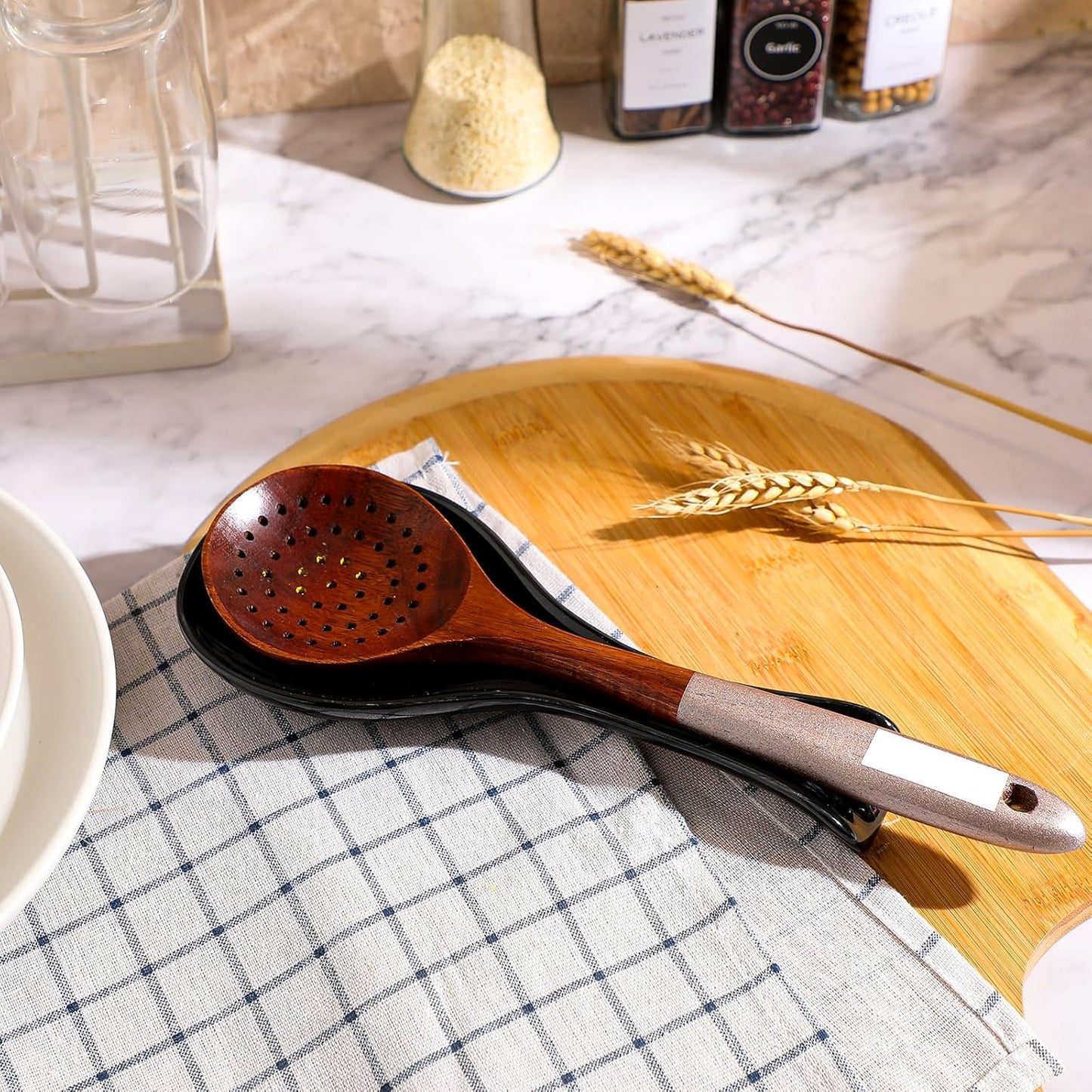 Ceramic Spoon Rest Spoon Holder Stovetop for Kitchen Stove Coffee Bar Accessories Christmas Gift(White with Gold Brim,Classic Style)