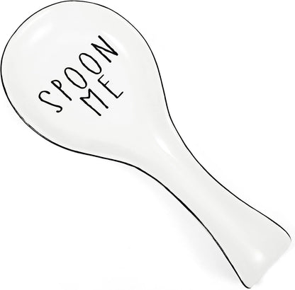 Ceramic Spoon Rest Spoon Holder Stovetop for Kitchen Stove Coffee Bar Accessories Christmas Gift(White with Gold Brim,Classic Style)