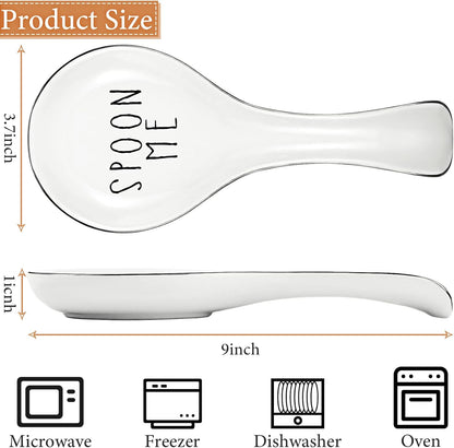 Ceramic Spoon Rest Spoon Holder Stovetop for Kitchen Stove Coffee Bar Accessories Christmas Gift(White with Gold Brim,Classic Style)