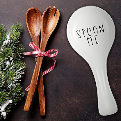 Ceramic Spoon Rest Spoon Holder Stovetop for Kitchen Stove Coffee Bar Accessories Christmas Gift(White with Gold Brim,Classic Style)