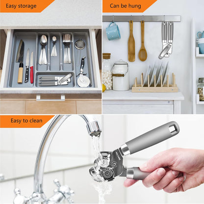 Can Opener,Professional 3-In-1 Multifunctional Manual Can Openers Bottle Opener,Kitchen Durable Stainless Steel Heavy Duty Can Opener Smooth Edge for Kitchen Seniors Friendly