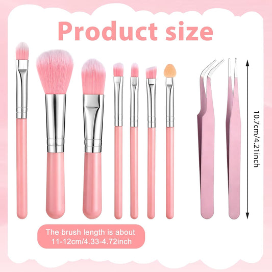 9 Pieces Candy Cookie Decoration Brush, Cake Decorating Tool Set Pastry Brush and Cake Decorating Brushes Stainless Steel Elbow and Straight Tweezers for Baking Fondant DIY Cakes Sugar(Pink Color)