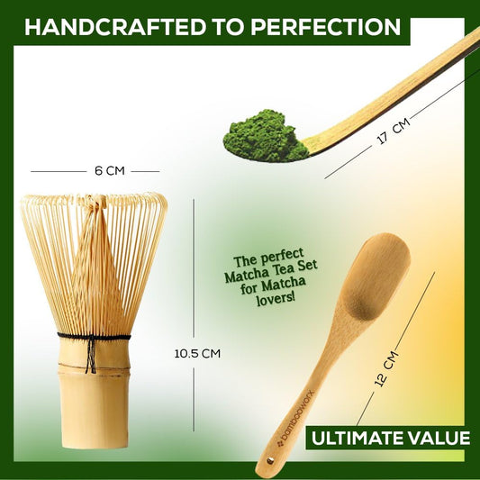 Matcha Whisk Set - (Chasen), Traditional Scoop (Chashaku), Tea Spoon. The Perfect Sets to Prepare a Traditional Cup of Japanese Tea, Handmade from 100% Natural Bamboo
