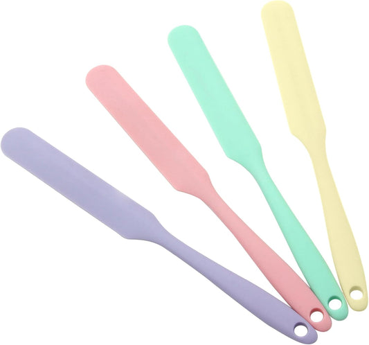 4 Pcs Silicone Jar Spatula, Heat Resistant Cake Cream Scraper Set | Non-Stick Silicone Spatula, 9.8 Inch Cake Cream Butter Scraper(4 colors）