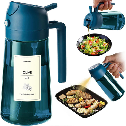 16oz/470ml Blue Glass Olive Oil Sprayer for Cooking - 2 in 1 Olive Oil Dispenser for Kitchen Gadgets, Air Fryer, Salad, and BBQ - Navy