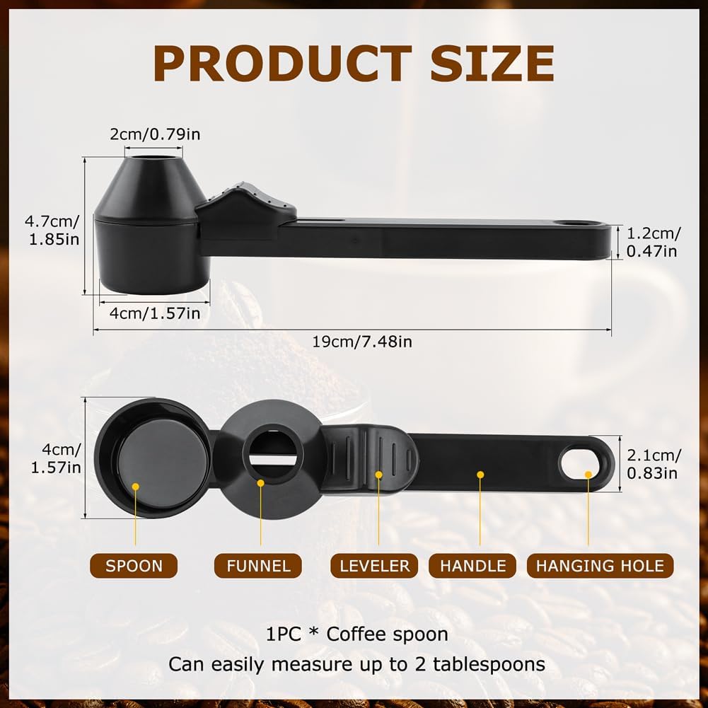 Coffee Scoop Funnel, 2 Tbsp Measuring Spoon for Ground Coffee | 2-in-1 scoop and funnel with leveler for coffee, powders, and mess-free pouring