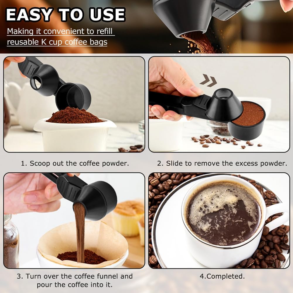Coffee Scoop Funnel, 2 Tbsp Measuring Spoon for Ground Coffee | 2-in-1 scoop and funnel with leveler for coffee, powders, and mess-free pouring