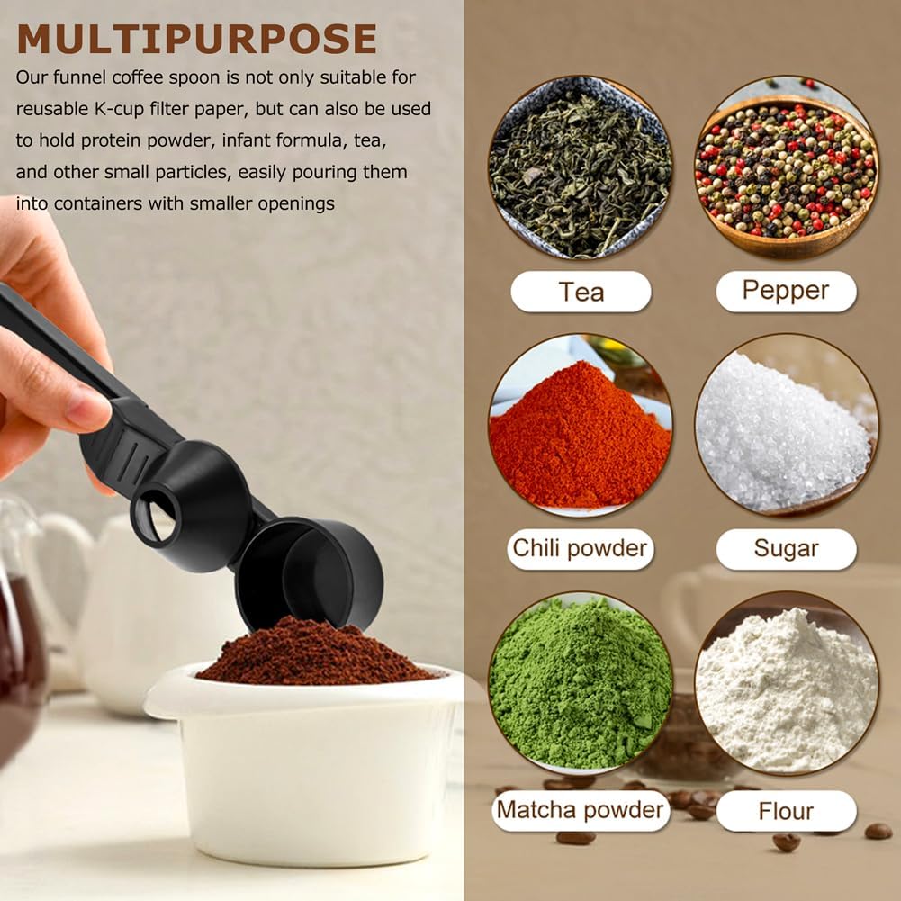 Coffee Scoop Funnel, 2 Tbsp Measuring Spoon for Ground Coffee | 2-in-1 scoop and funnel with leveler for coffee, powders, and mess-free pouring