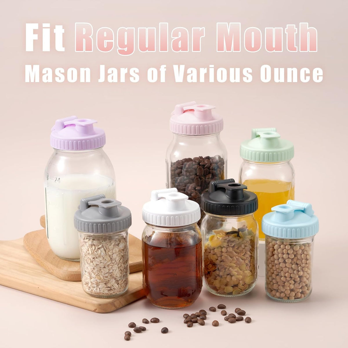 4 Pack Regular Mouth Mason Jar Pour Spout, Mason Jar Pitcher Lids with Leakproof Airtight Flip Cap, Reusable Plastic Canning Lids for Drinking Salad Dressing Pouring, Jar Lids, Colorful