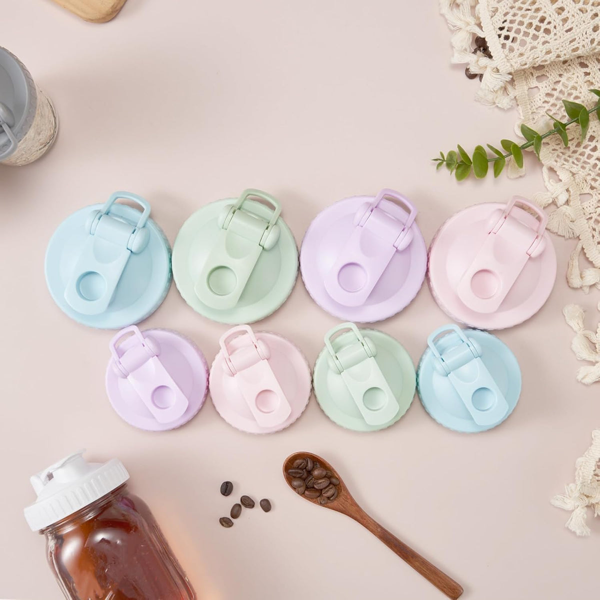 4 Pack Regular Mouth Mason Jar Pour Spout, Mason Jar Pitcher Lids with Leakproof Airtight Flip Cap, Reusable Plastic Canning Lids for Drinking Salad Dressing Pouring, Jar Lids, Colorful