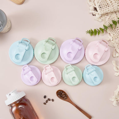 4 Pack Regular Mouth Mason Jar Pour Spout, Mason Jar Pitcher Lids with Leakproof Airtight Flip Cap, Reusable Plastic Canning Lids for Drinking Salad Dressing Pouring, Jar Lids, Colorful