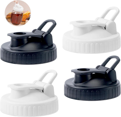 4 Pack Regular Mouth Mason Jar Pour Spout, Mason Jar Pitcher Lids with Leakproof Airtight Flip Cap, Reusable Plastic Canning Lids for Drinking Salad Dressing Pouring, Jar Lids, Colorful