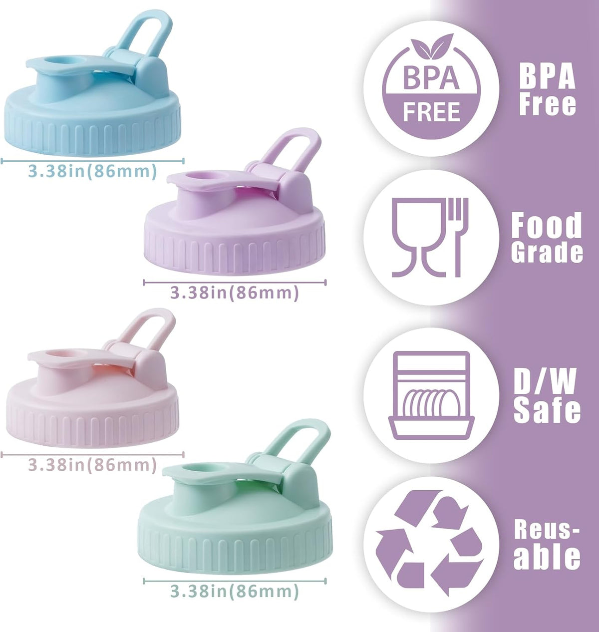4 Pack Regular Mouth Mason Jar Pour Spout, Mason Jar Pitcher Lids with Leakproof Airtight Flip Cap, Reusable Plastic Canning Lids for Drinking Salad Dressing Pouring, Jar Lids, Colorful