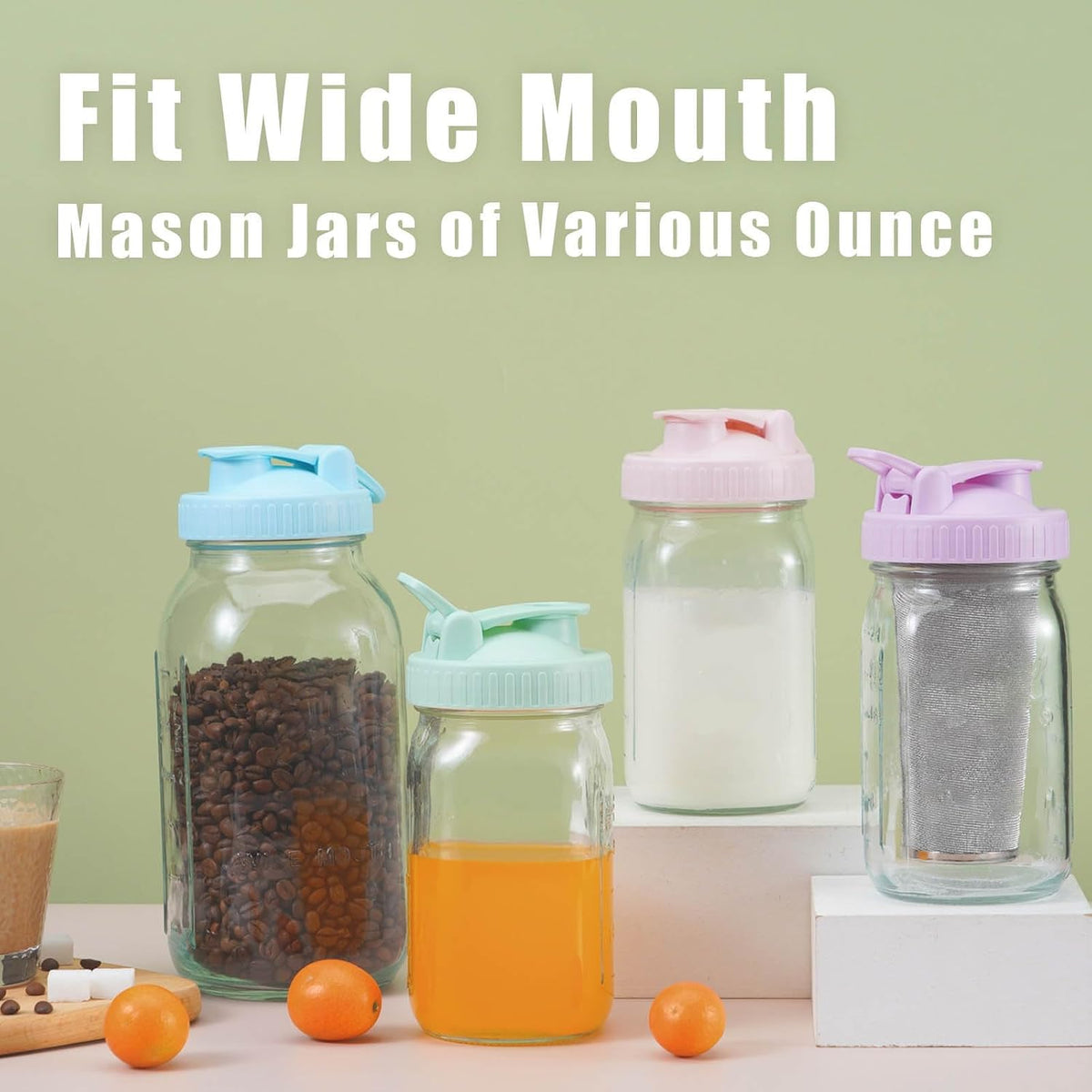 4 Pack Regular Mouth Mason Jar Pour Spout, Mason Jar Pitcher Lids with Leakproof Airtight Flip Cap, Reusable Plastic Canning Lids for Drinking Salad Dressing Pouring, Jar Lids, Colorful