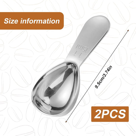 2 Pack 15ml (1 Tablespoon) 304 Stainless Steel Coffee Scoop, Short Handle Measuring Spoon for Ground Coffee/Beans, Fits in Canisters