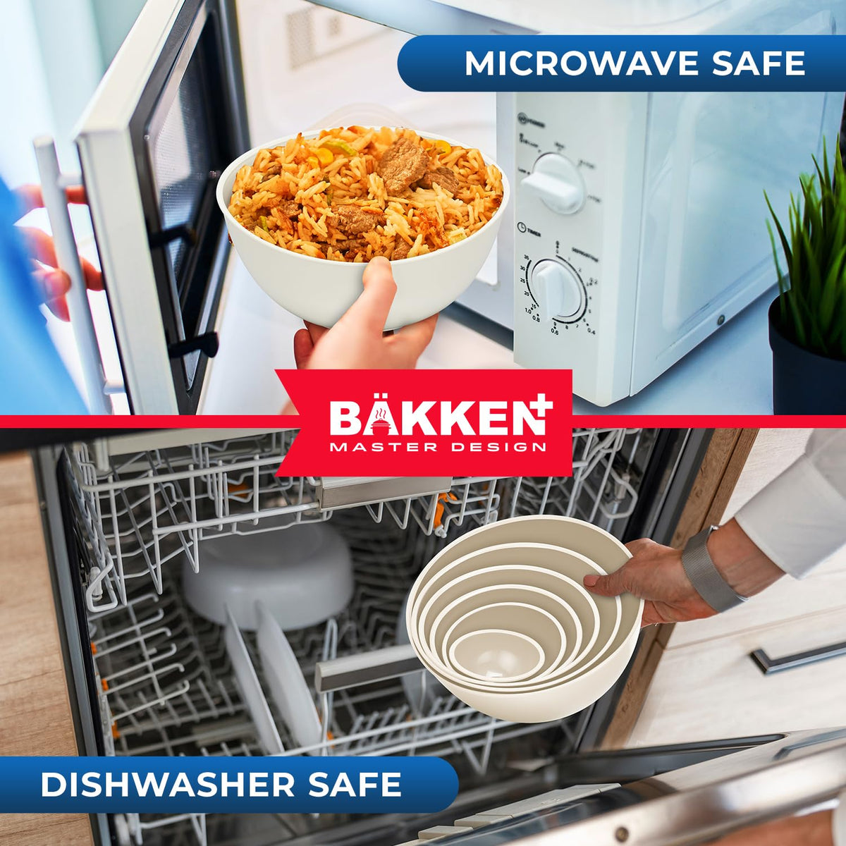 Bakken Master 12 Piece Plastic Nesting Bowls with Lids - Mixing Bowls Set includes 6 Prep Bowls and 6 Lids, BPA-Free, Reusable Meal Prep Containers, Microwave, Freezer & Dishwasher Safe, Brown