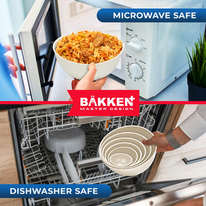 Bakken Master 12 Piece Plastic Nesting Bowls with Lids - Mixing Bowls Set includes 6 Prep Bowls and 6 Lids, BPA-Free, Reusable Meal Prep Containers, Microwave, Freezer & Dishwasher Safe, Brown