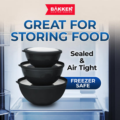 Bakken Master 12 Piece Plastic Nesting Bowls with Lids - Mixing Bowls Set includes 6 Prep Bowls and 6 Lids, BPA-Free, Reusable Meal Prep Containers, Microwave, Freezer & Dishwasher Safe, Brown