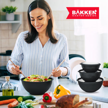 Bakken Master 12 Piece Plastic Nesting Bowls with Lids - Mixing Bowls Set includes 6 Prep Bowls and 6 Lids, BPA-Free, Reusable Meal Prep Containers, Microwave, Freezer & Dishwasher Safe, Brown