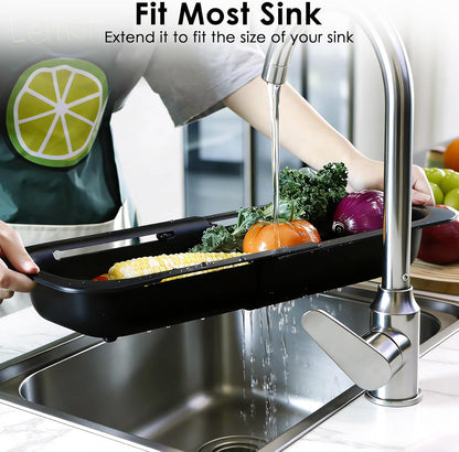 Over the Sink Colander Strainer Basket, Extendable Colander and Strainer for Kitchen, Wash Vegetables and Fruits, Drain Pasta and Dry Dishes, Adjustable Colander from 13.5In to 18.7In, White
