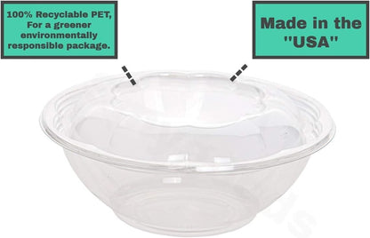 Disposable Plastic Salad Bowls with Airtight Lids Ideal for Meal Prep, Takeout, Catering, Parties, Picnics, and Food Storage, Stackable, Leak-Proof