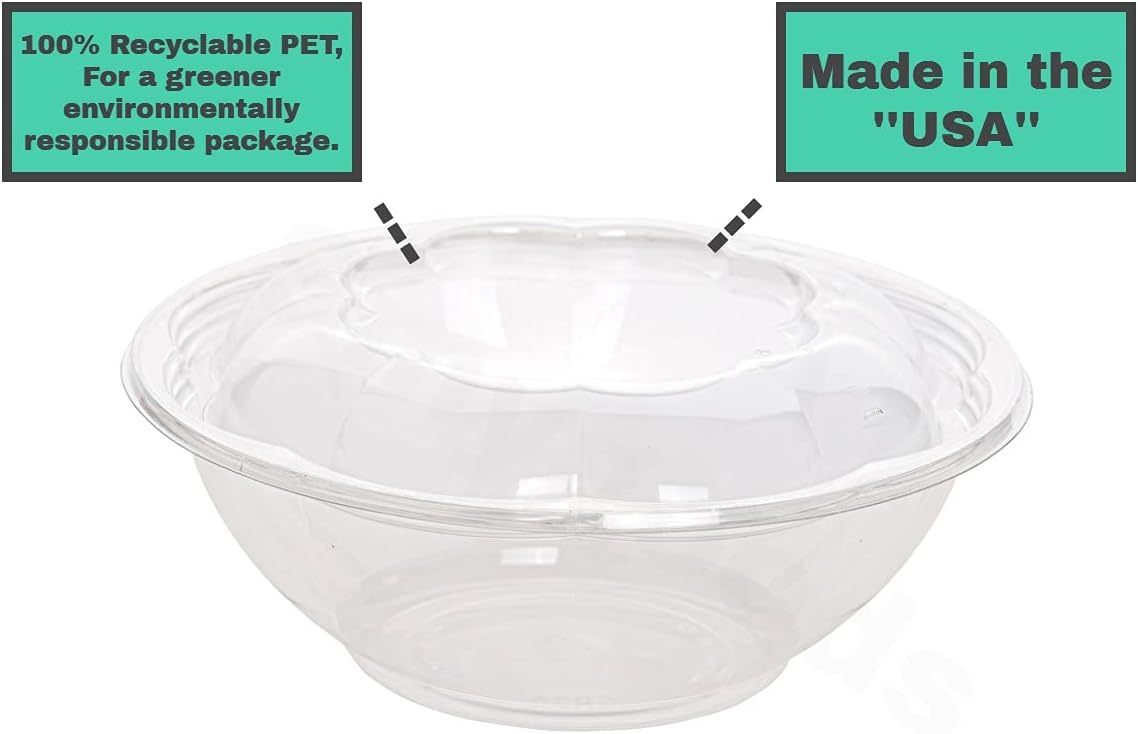 Disposable Plastic Salad Bowls with Airtight Lids Ideal for Meal Prep, Takeout, Catering, Parties, Picnics, and Food Storage, Stackable, Leak-Proof