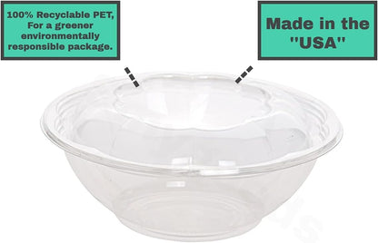Disposable Plastic Salad Bowls with Airtight Lids Ideal for Meal Prep, Takeout, Catering, Parties, Picnics, and Food Storage, Stackable, Leak-Proof