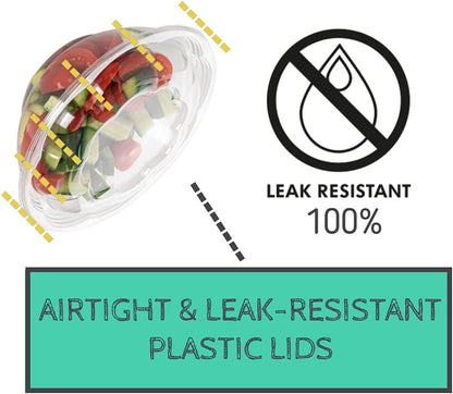 Disposable Plastic Salad Bowls with Airtight Lids Ideal for Meal Prep, Takeout, Catering, Parties, Picnics, and Food Storage, Stackable, Leak-Proof
