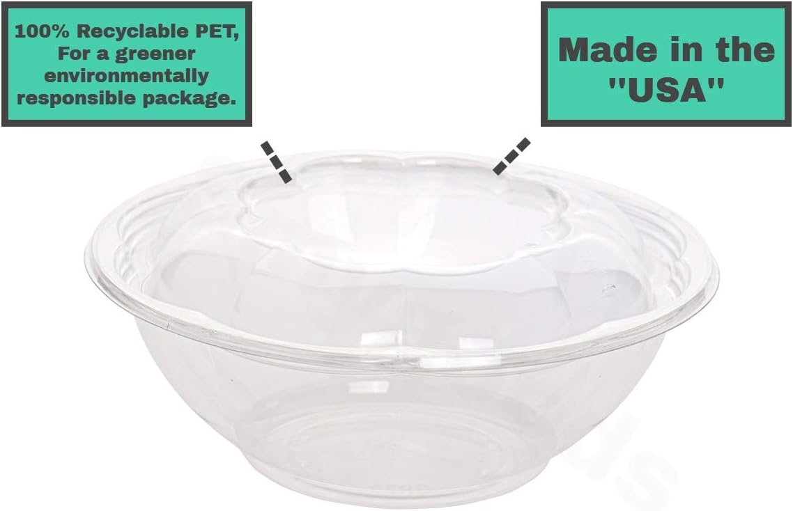 Disposable Plastic Salad Bowls with Airtight Lids Ideal for Meal Prep, Takeout, Catering, Parties, Picnics, and Food Storage, Stackable, Leak-Proof