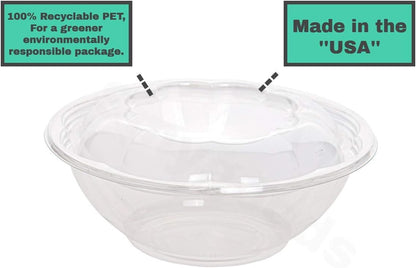 Disposable Plastic Salad Bowls with Airtight Lids Ideal for Meal Prep, Takeout, Catering, Parties, Picnics, and Food Storage, Stackable, Leak-Proof