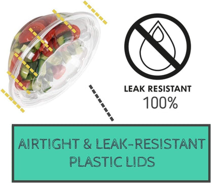 Disposable Plastic Salad Bowls with Airtight Lids Ideal for Meal Prep, Takeout, Catering, Parties, Picnics, and Food Storage, Stackable, Leak-Proof